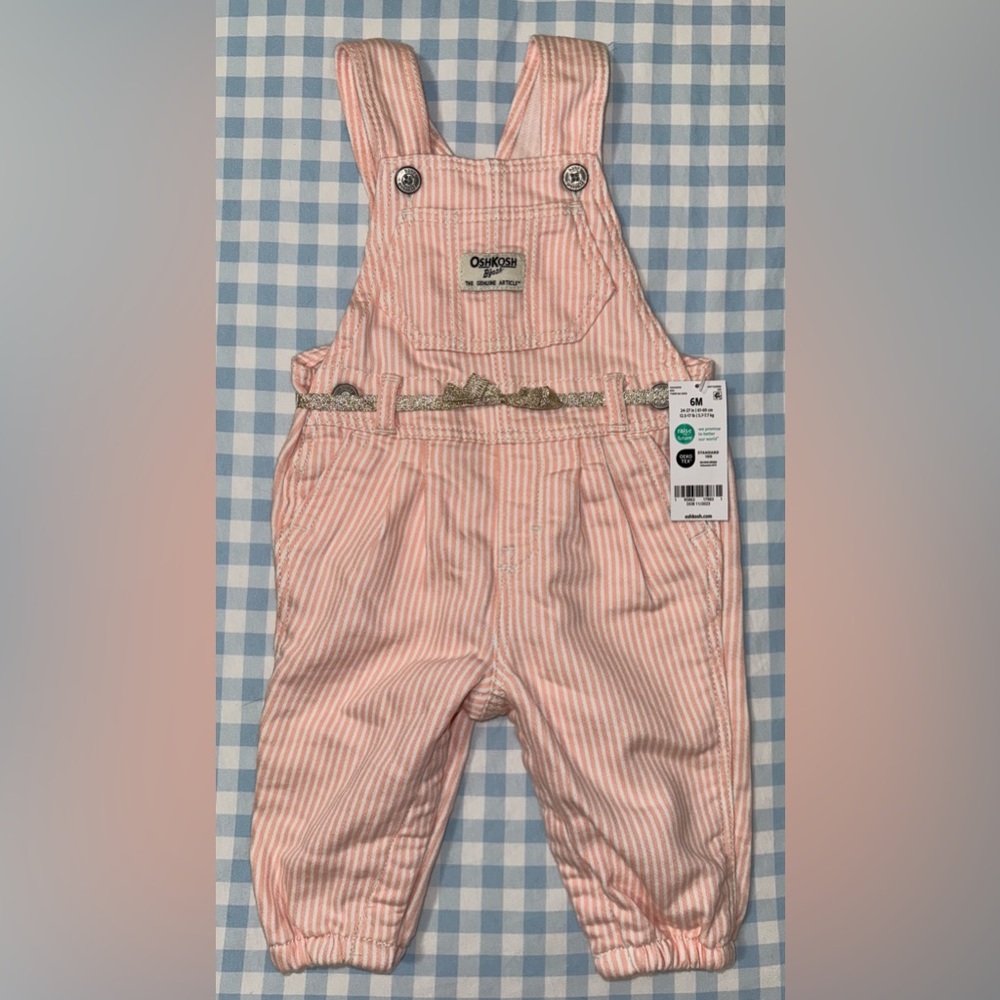OshKosh B'gosh Pink Striped Kids Overalls 6 months NEW
